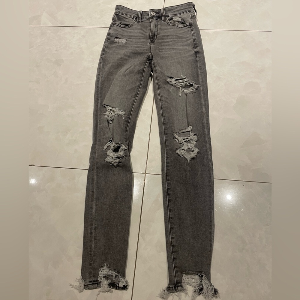 American Eagle Dark Grey Ripped Jeans